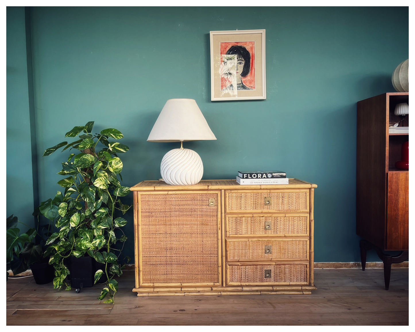 Credenza Italiana in bambù e rattan di Dal Vera, anni ‘70. Italia